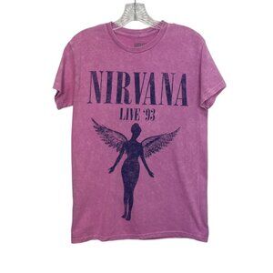 Nirvana Live 93 Band In Utero Tour Tshirt Womens Small Pink Distressed Tee